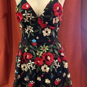 Chic Floral Embroidered Mini Dress